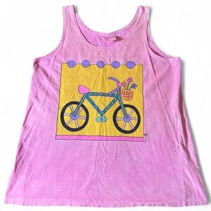 Fresh Produce Vintage 90’s Pink Bicycle Screen Print Cotton Tank Top Size Medium